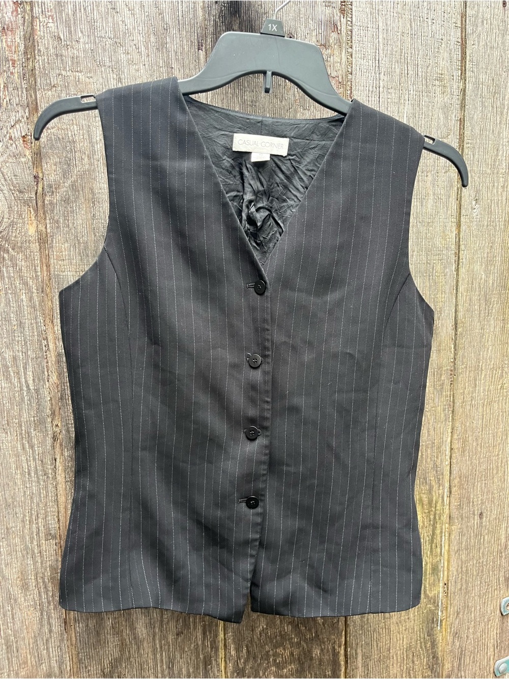 Casual Corner Black Pinstripe Vest with Subtle White Lines